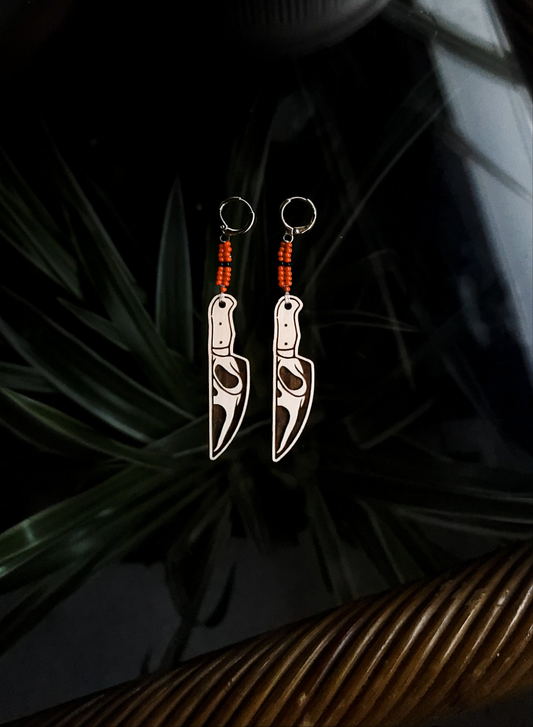 READY TO SHIP Ghostface Knife Earrings Red with Black Stripe (Narrow)